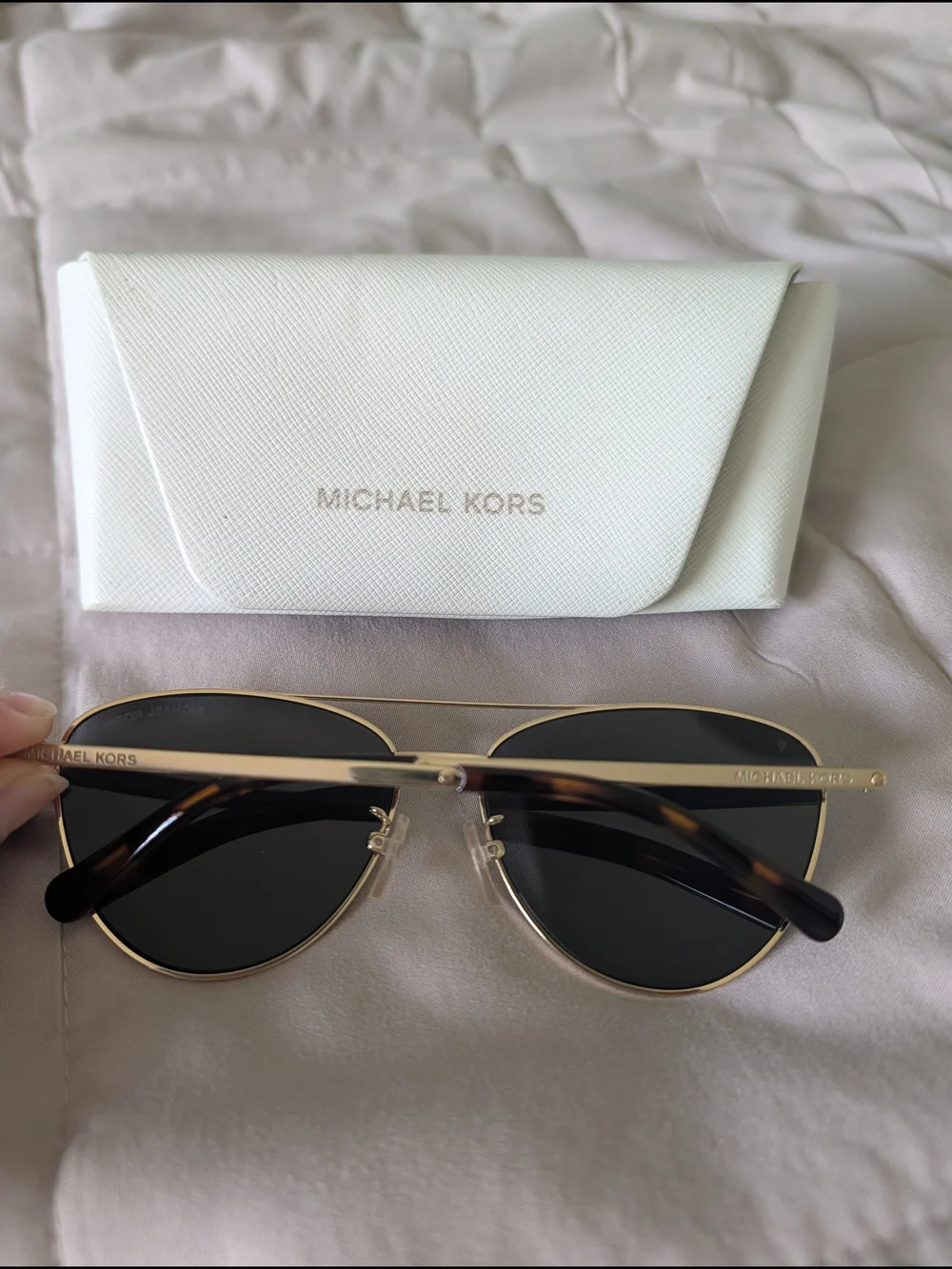 Michael Kors Women's Gold Frame Black Lens Aviator Sunglasses